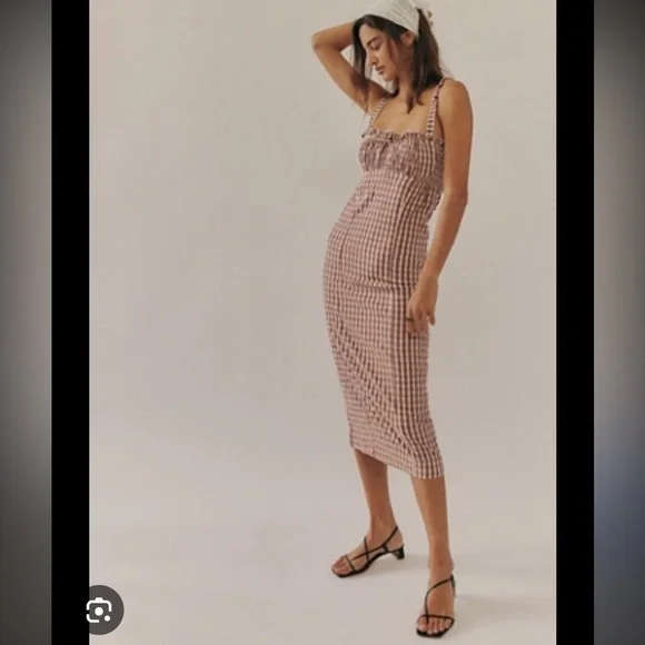 knee length dresses for ladies Free People Lucinda Plaid Print Tank Midi Dress  White Chocolate Couture